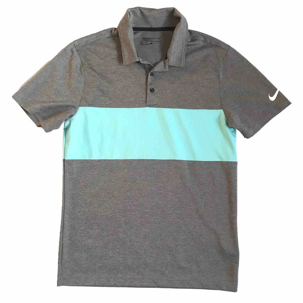 Nike Dri-Fit Golf Polo Breathe S/S Grey Blue Men's S Small Athletic 833067 092